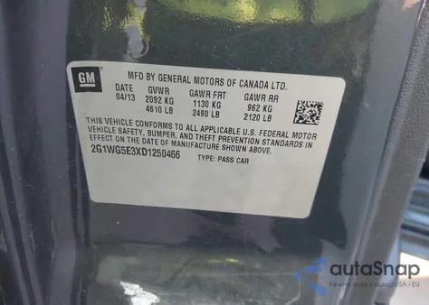 2013 Chevrolet Impala Lt из США, поврежденный, VIN 2G1WG5E3XD1250466